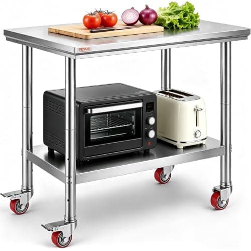 VEVOR VEVOR Stainless Steel Work Table, 36 x 24 in, with Casters